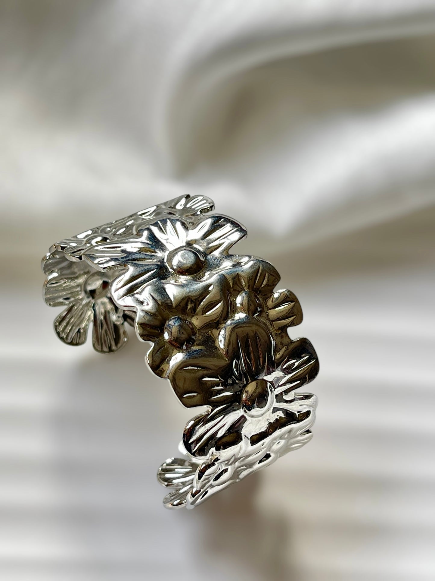 Silver Floral Cuff Bracelet