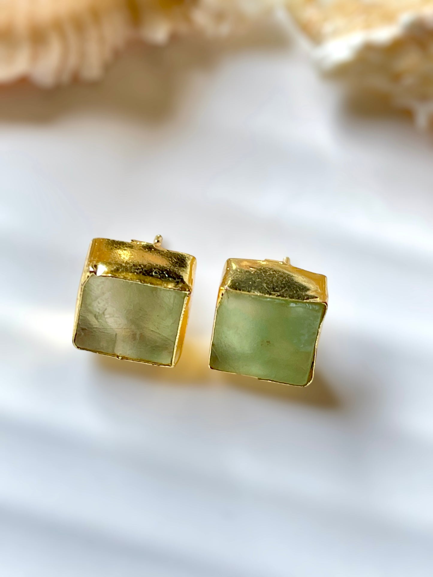 Mini Green Amethyst Raw Stone Earrings