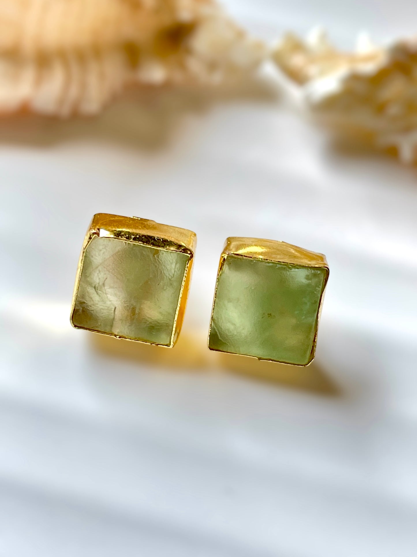 Mini Green Amethyst Raw Stone Earrings