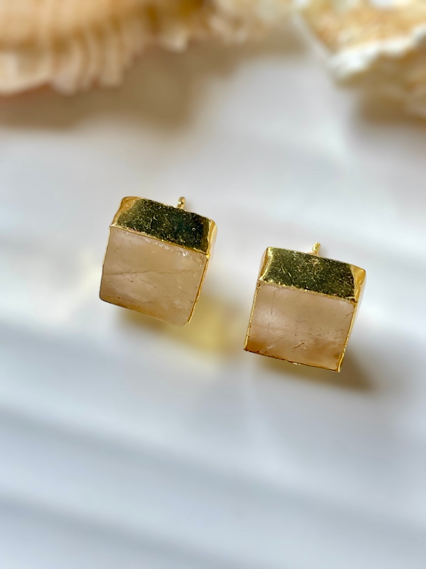 Mini Lemon Quartz Raw Stone Earrings