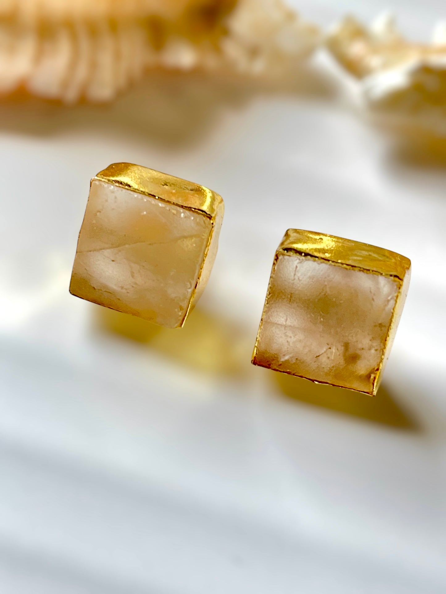 Mini Lemon Quartz Raw Stone Earrings