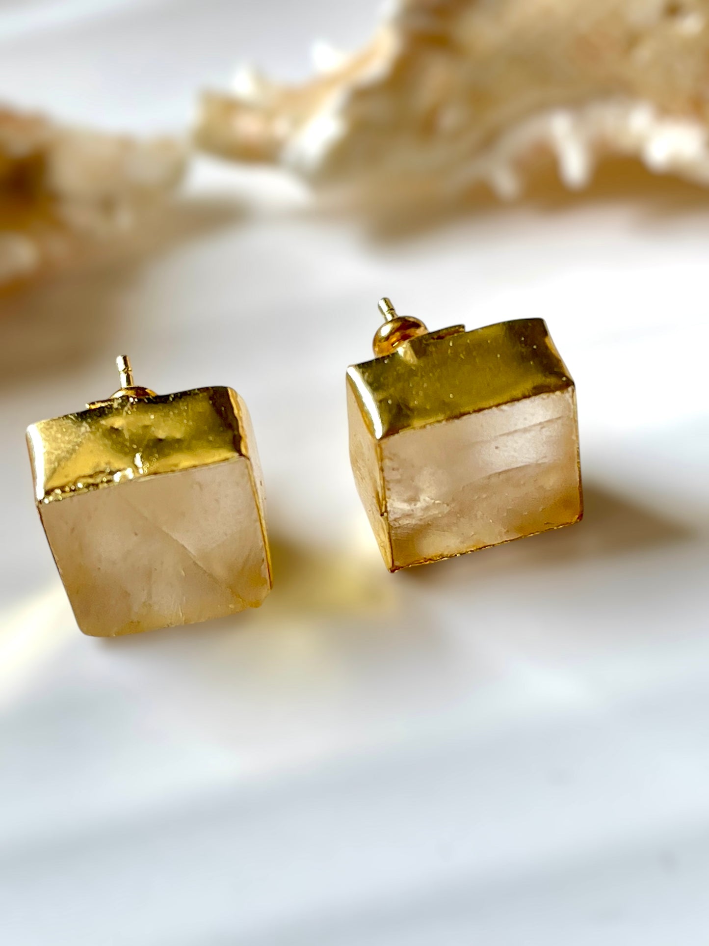 Mini Lemon Quartz Raw Stone Earrings