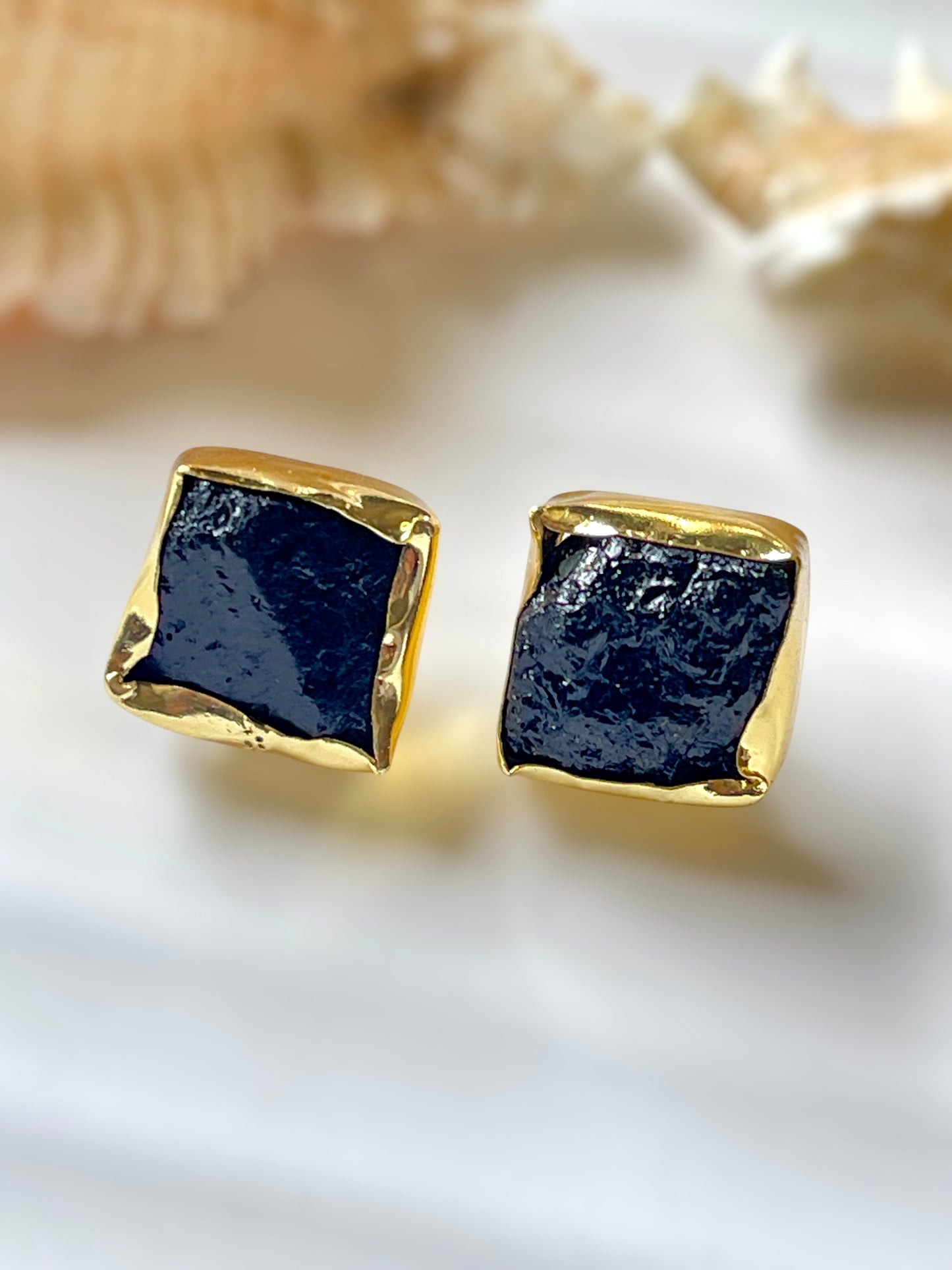 Mini Black Tourmaline Raw Stone Earrings