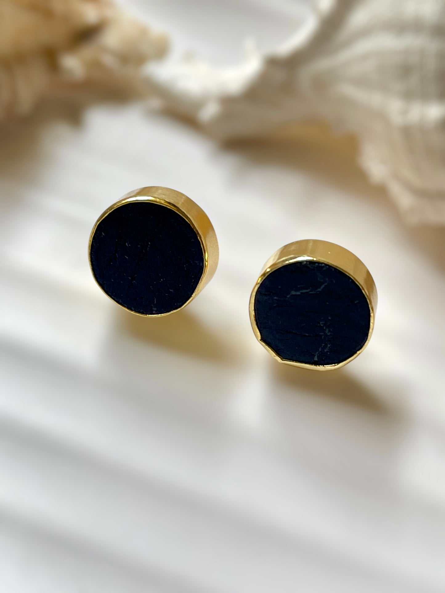 Black Tourmaline Raw Stone Earrings