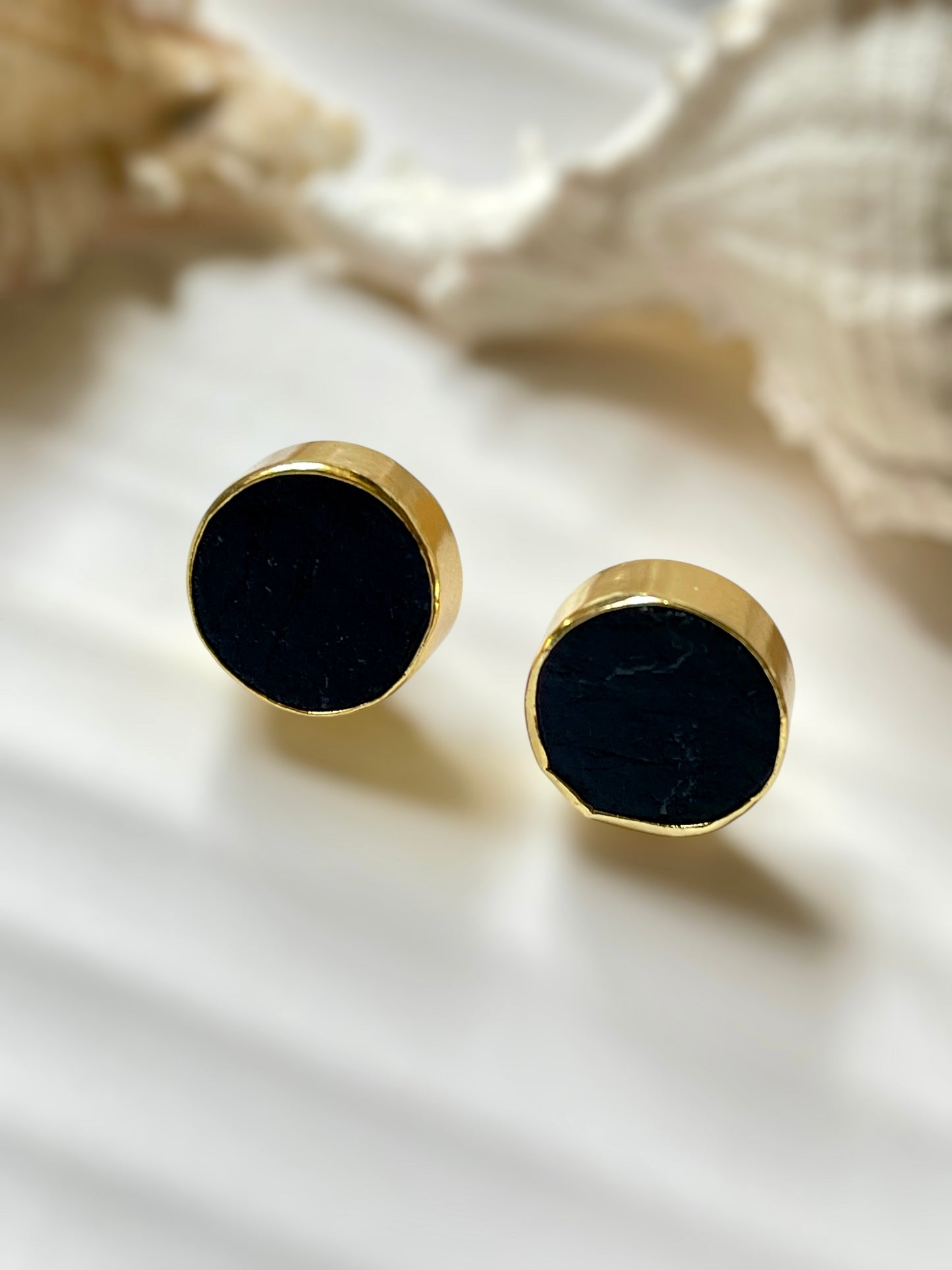 Black Tourmaline Raw Stone Earrings