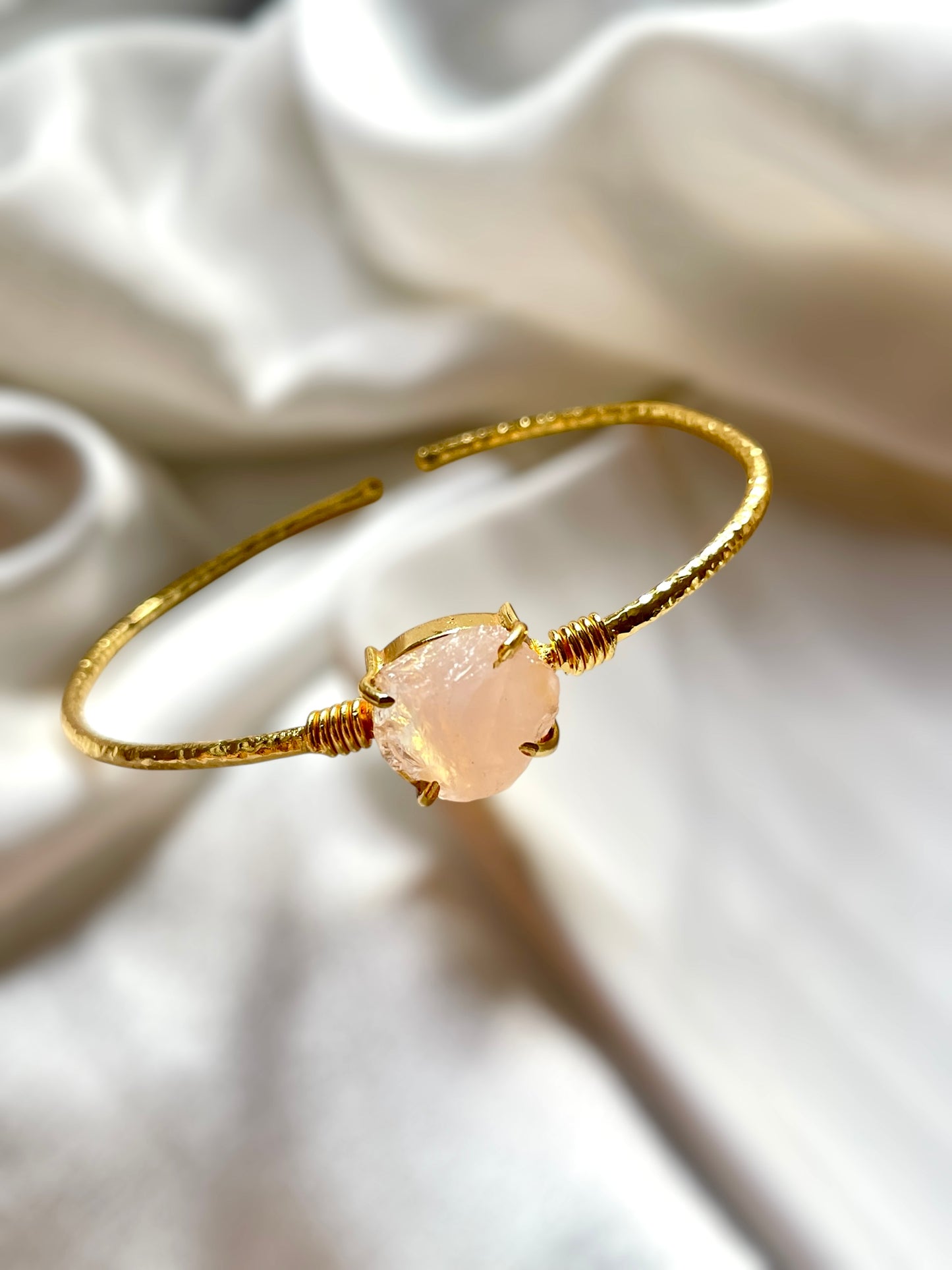 Rose Quartz Raw Stone Cuff Bracelet