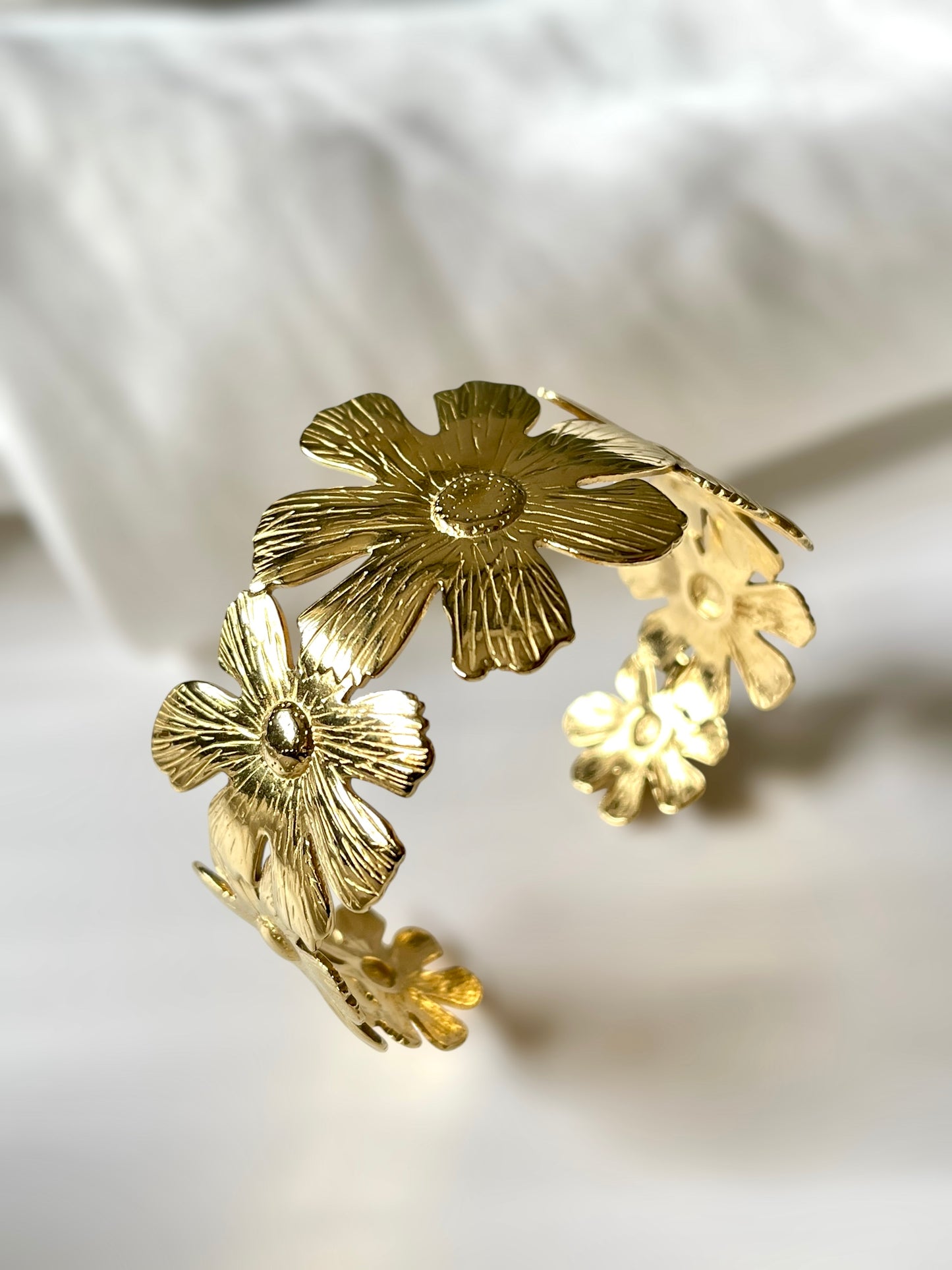 18k Floral Cuff Bracelet