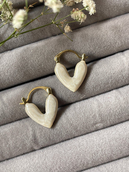 White Heart Earrings