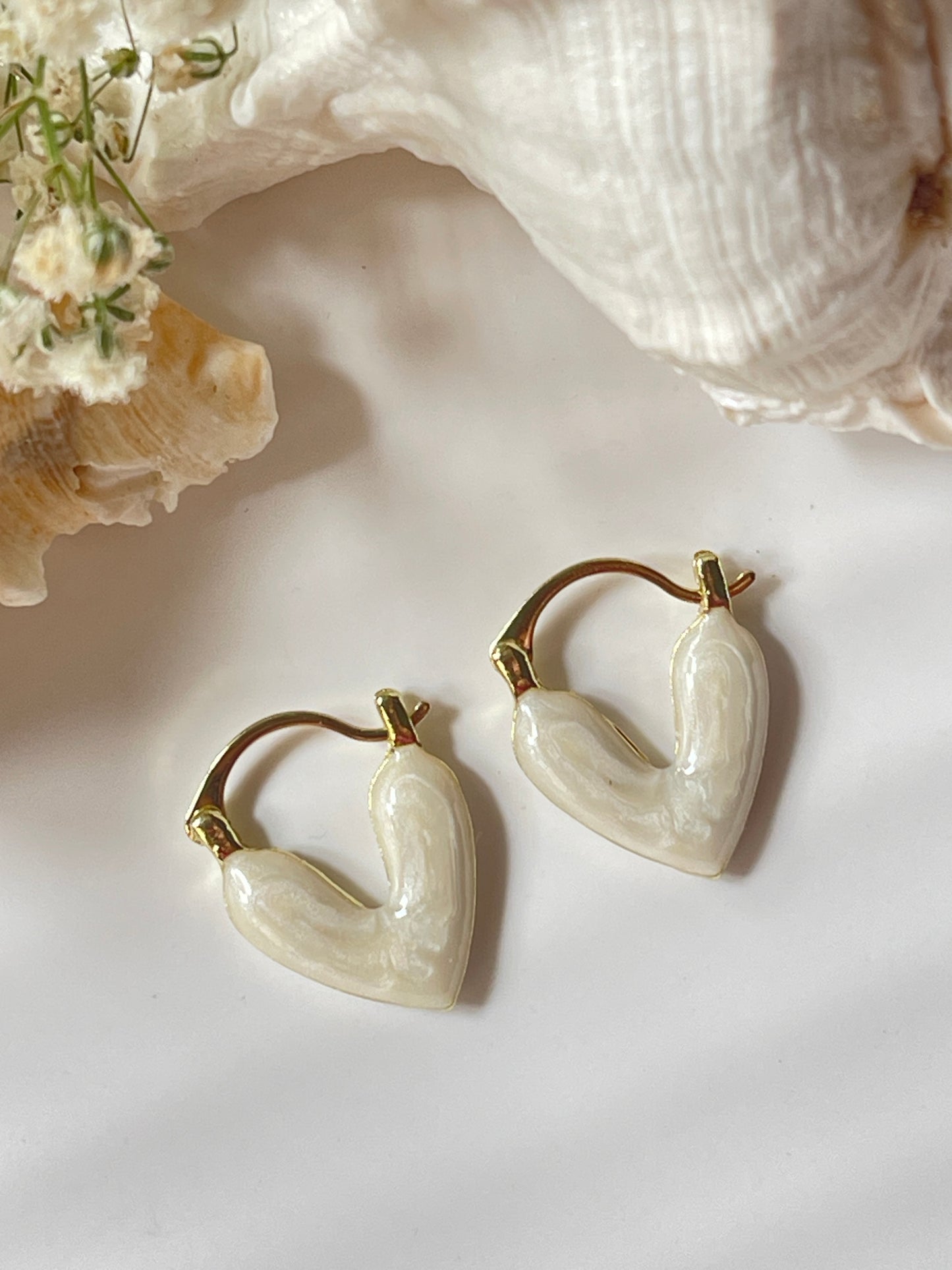 White Heart Earrings