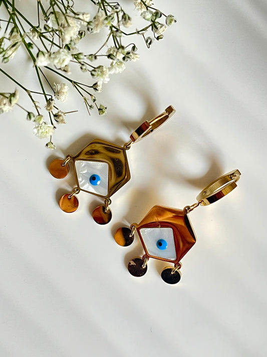 Evil eye dangling earrings