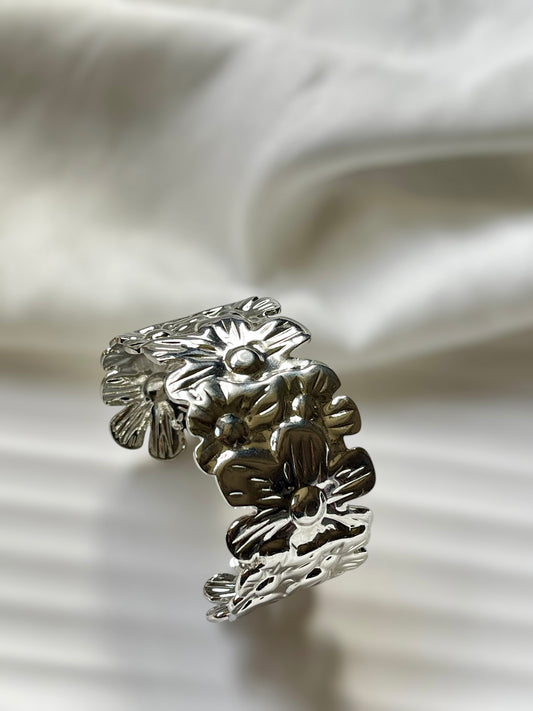 Silver Floral Cuff Bracelet
