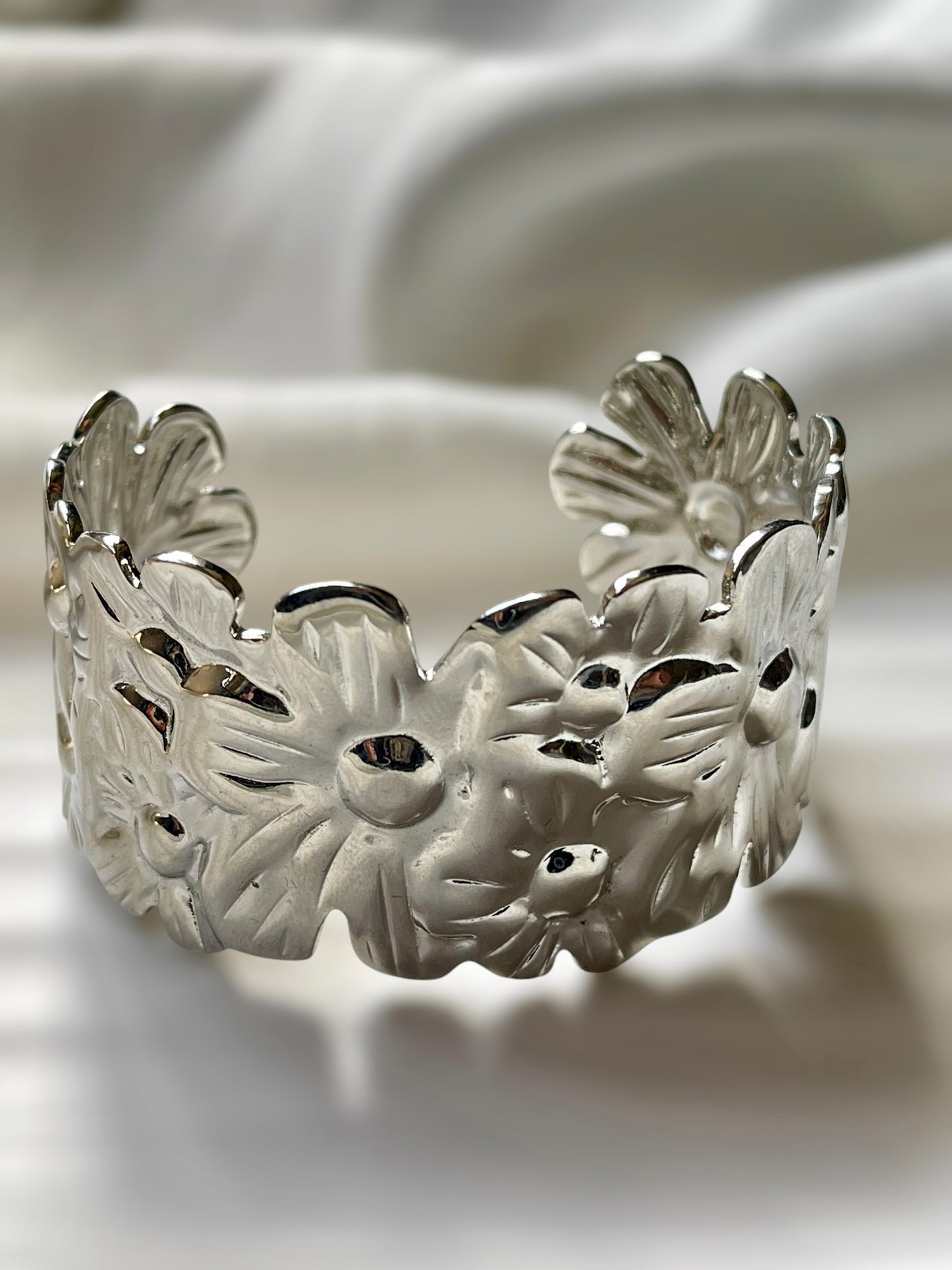 Silver Floral Cuff Bracelet