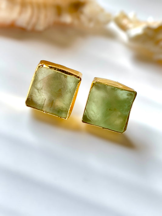 Mini Green Amethyst Raw Stone Earrings