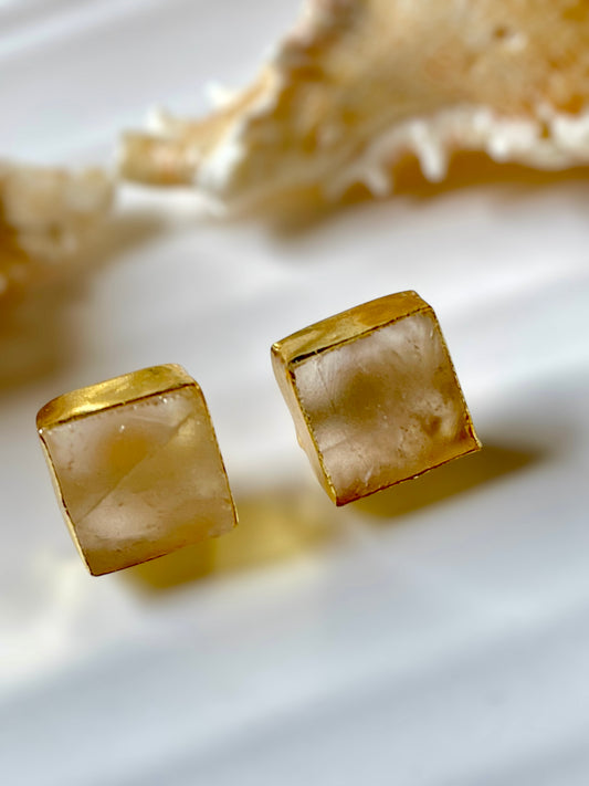 Mini Lemon Quartz Raw Stone Earrings