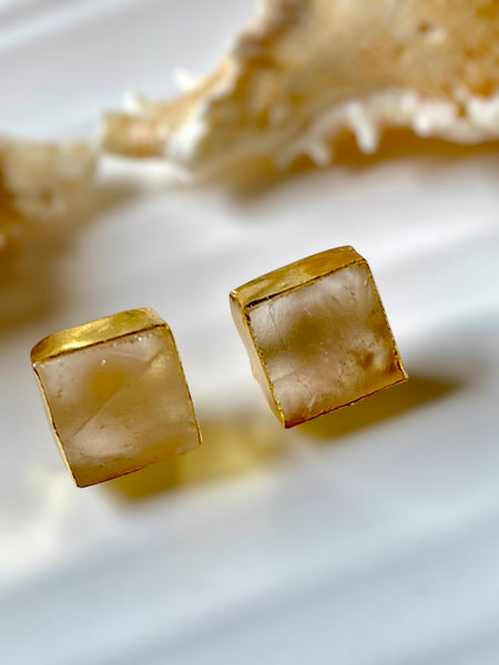 Mini Lemon Quartz Raw Stone Earrings