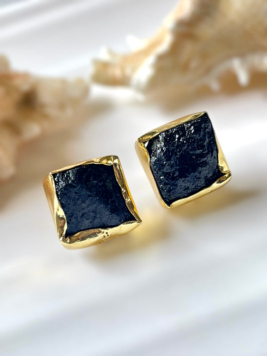 Mini Black Tourmaline Raw Stone Earrings