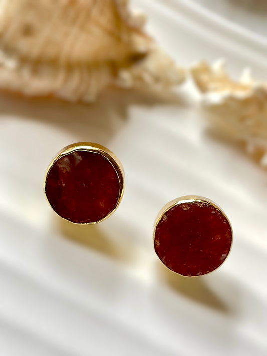 Red Aagate Raw Stone Earrings