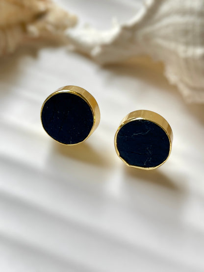 Black Tourmaline Raw Stone Earrings