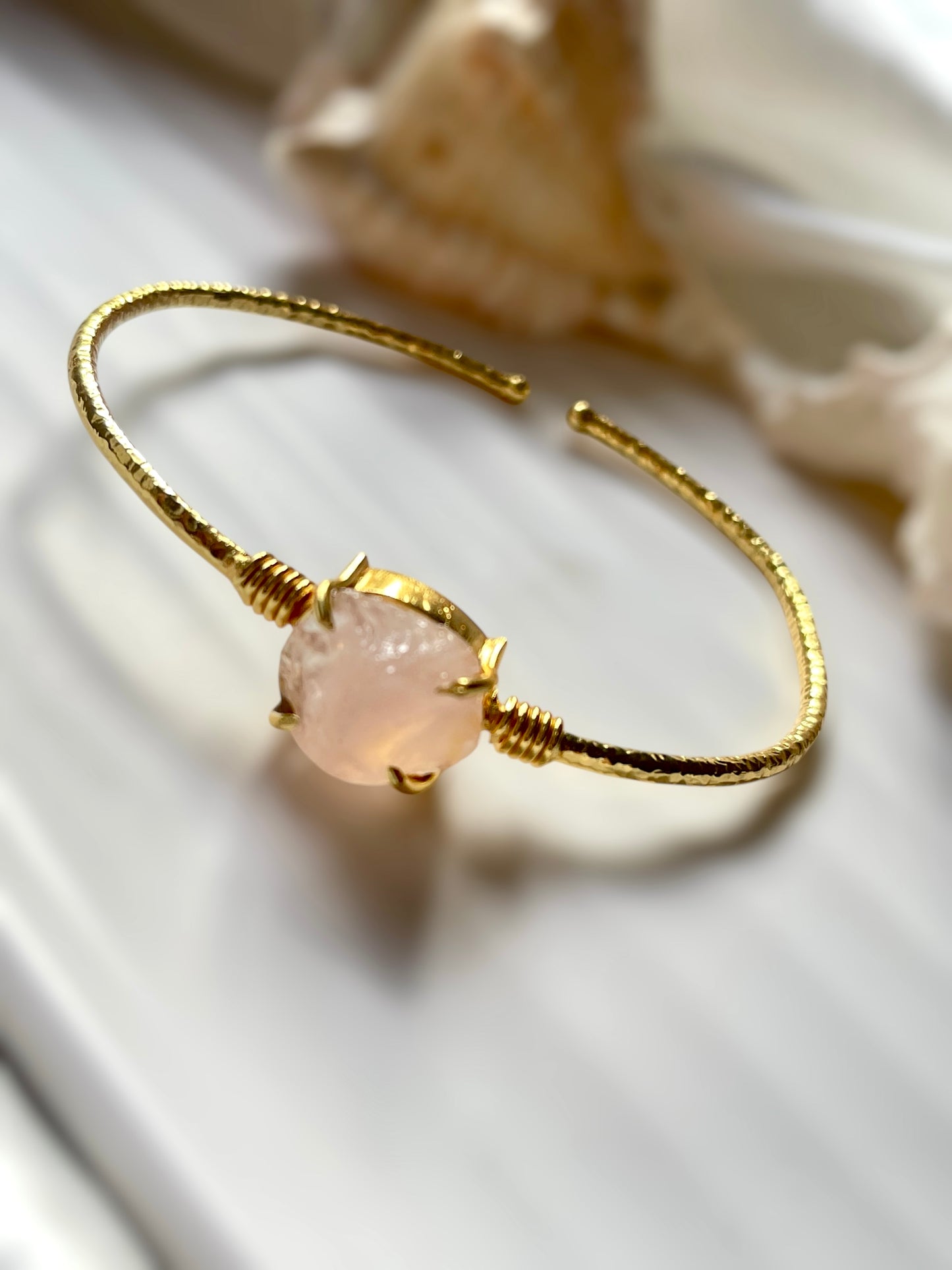 Rose Quartz Raw Stone Cuff Bracelet