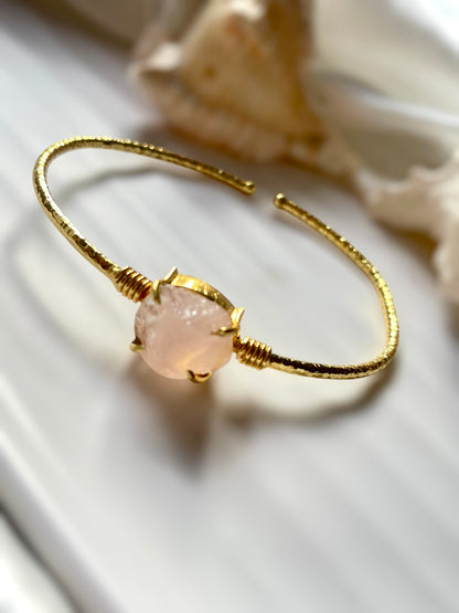 Rose Quartz Raw Stone Cuff Bracelet