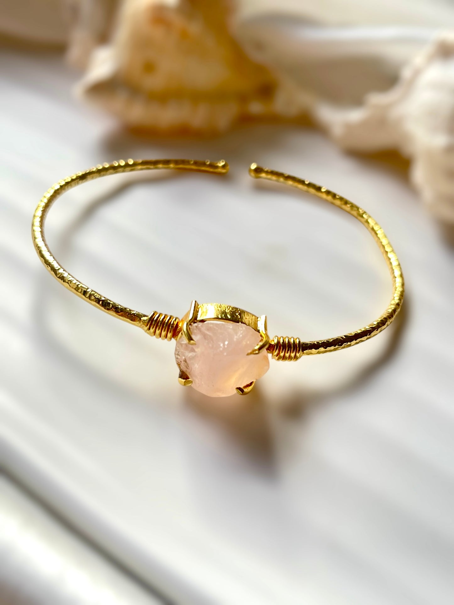 Rose Quartz Raw Stone Cuff Bracelet