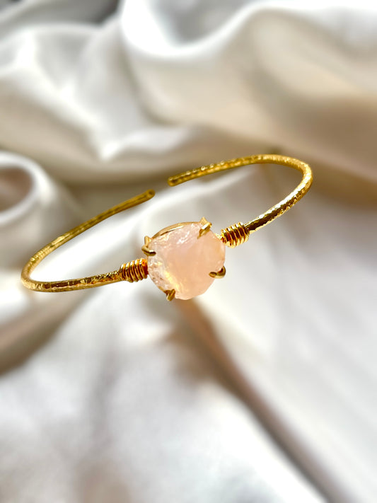 Rose Quartz Raw Stone Cuff Bracelet