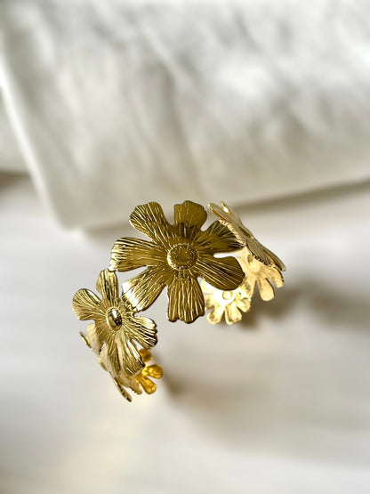 18k Floral Cuff Bracelet