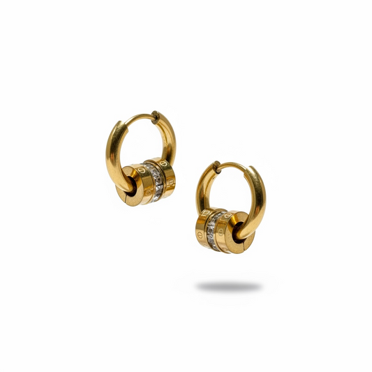 Tiered emblem earrings